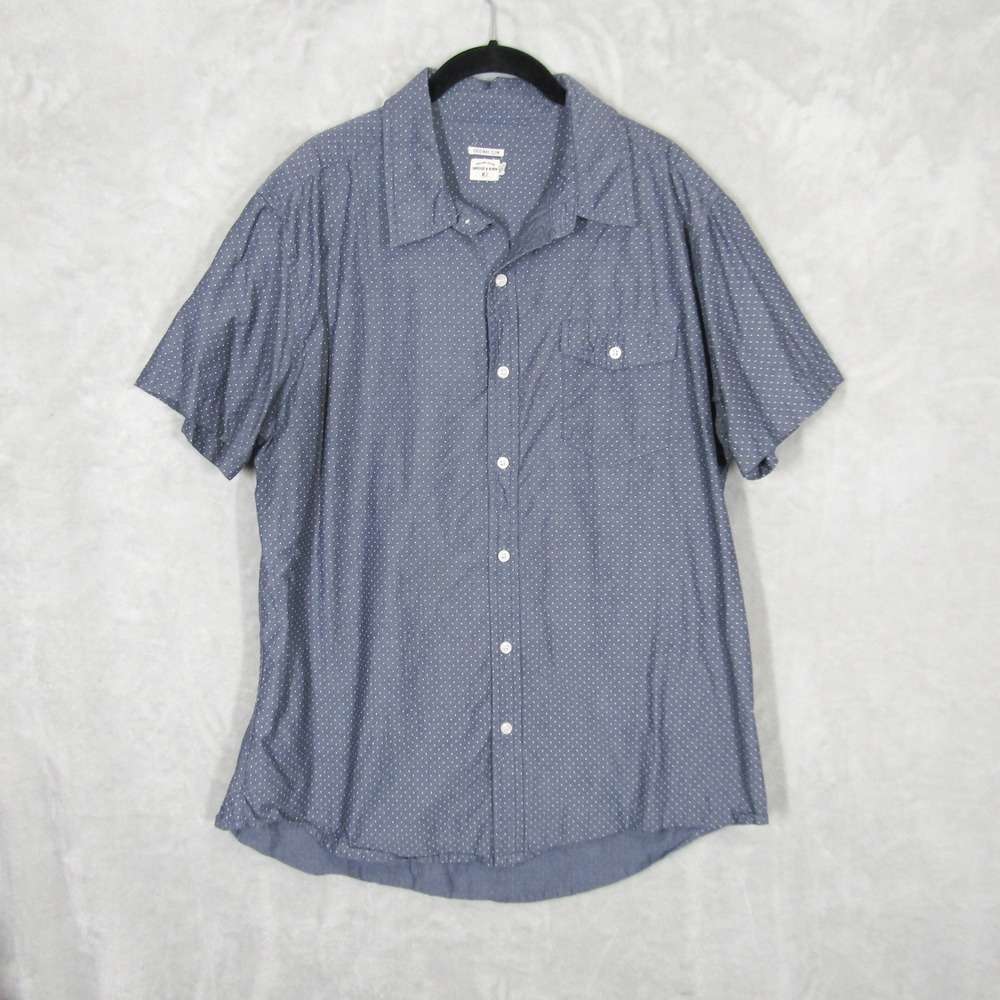Bridge & Burn Mens XL Original Slim Blue Polka Dot Short Sleeve Button Up Shirt